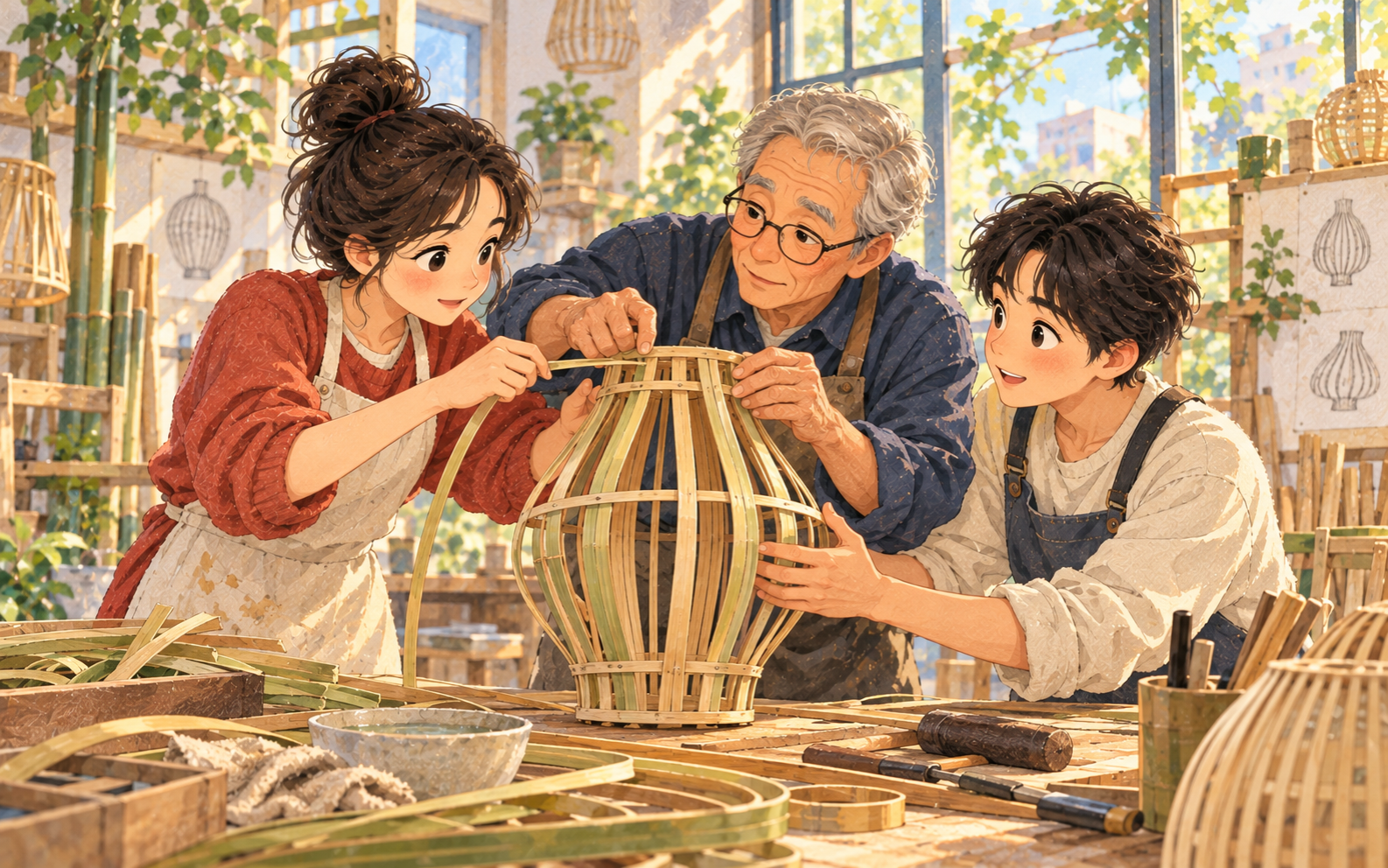 A bamboo lamp takes a new shape